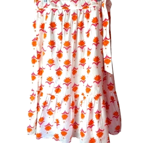 J. Crew Tiered Midi Skirt Fuschia/Orange Floral on White Waist Tie Sz 00 NWT - Picture 4 of 13